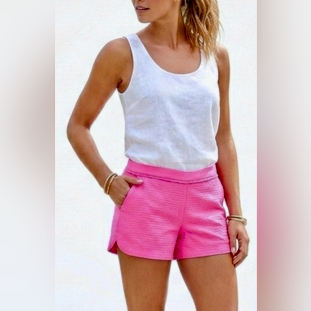 Lilly Pulitzer Adie Shorts 100% Cotton Side Zipper In Magenta Pink Size 6